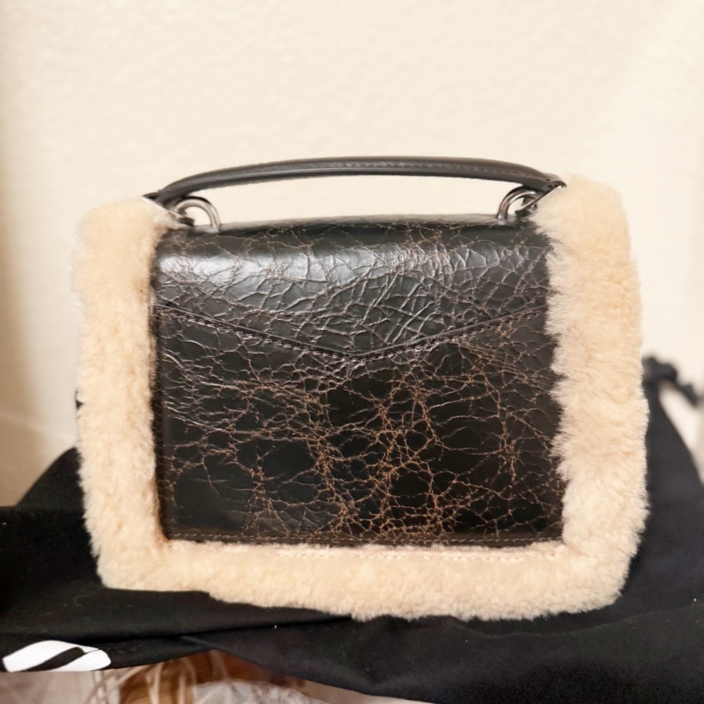NEW The Kooples Leather Shearling Trim Emily Crossbody Chocolate Brown Purse - Picture 6 of 7